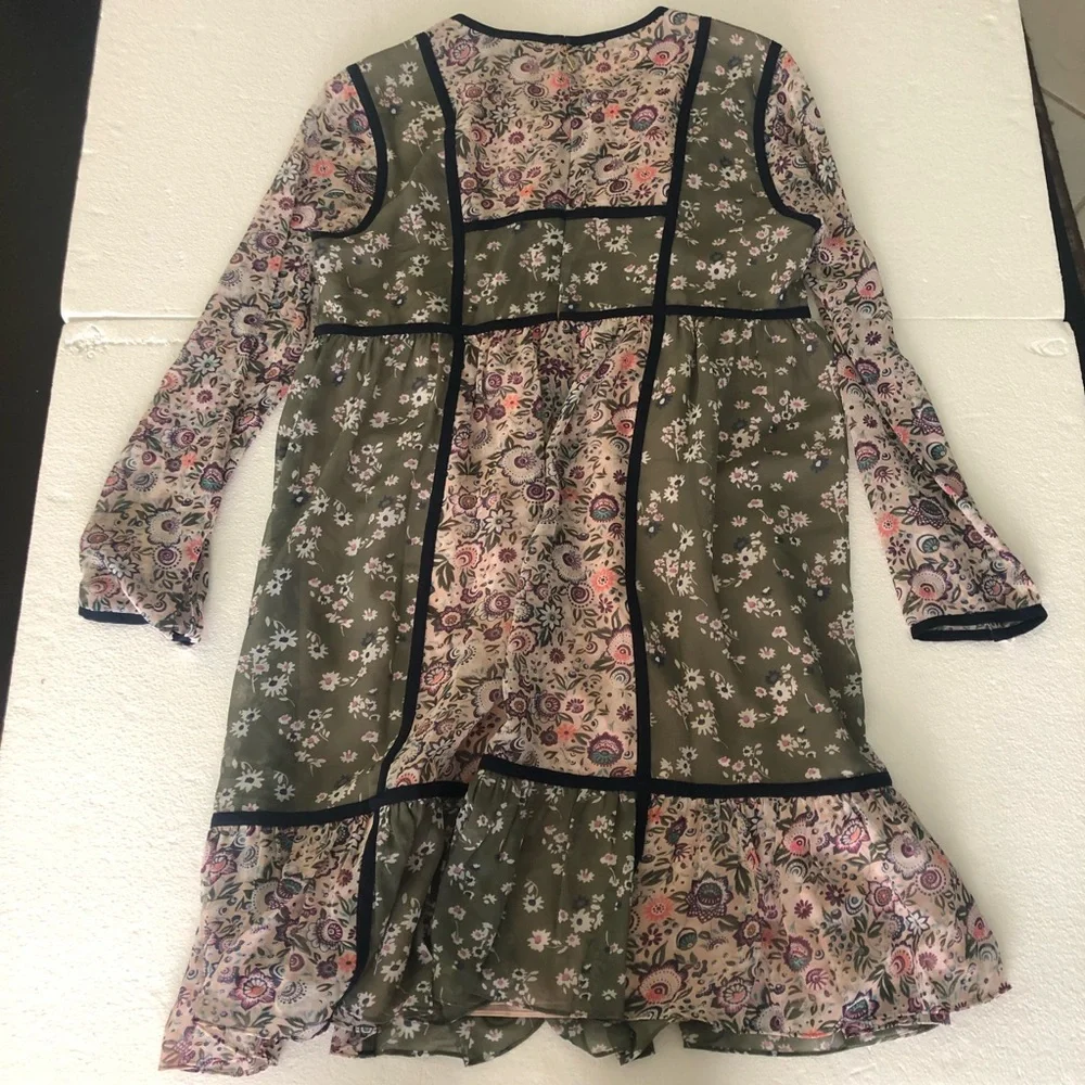 Juicy Couture NWOT pink green floral bohemian long sleeve mini dress - Picture 8 of 12